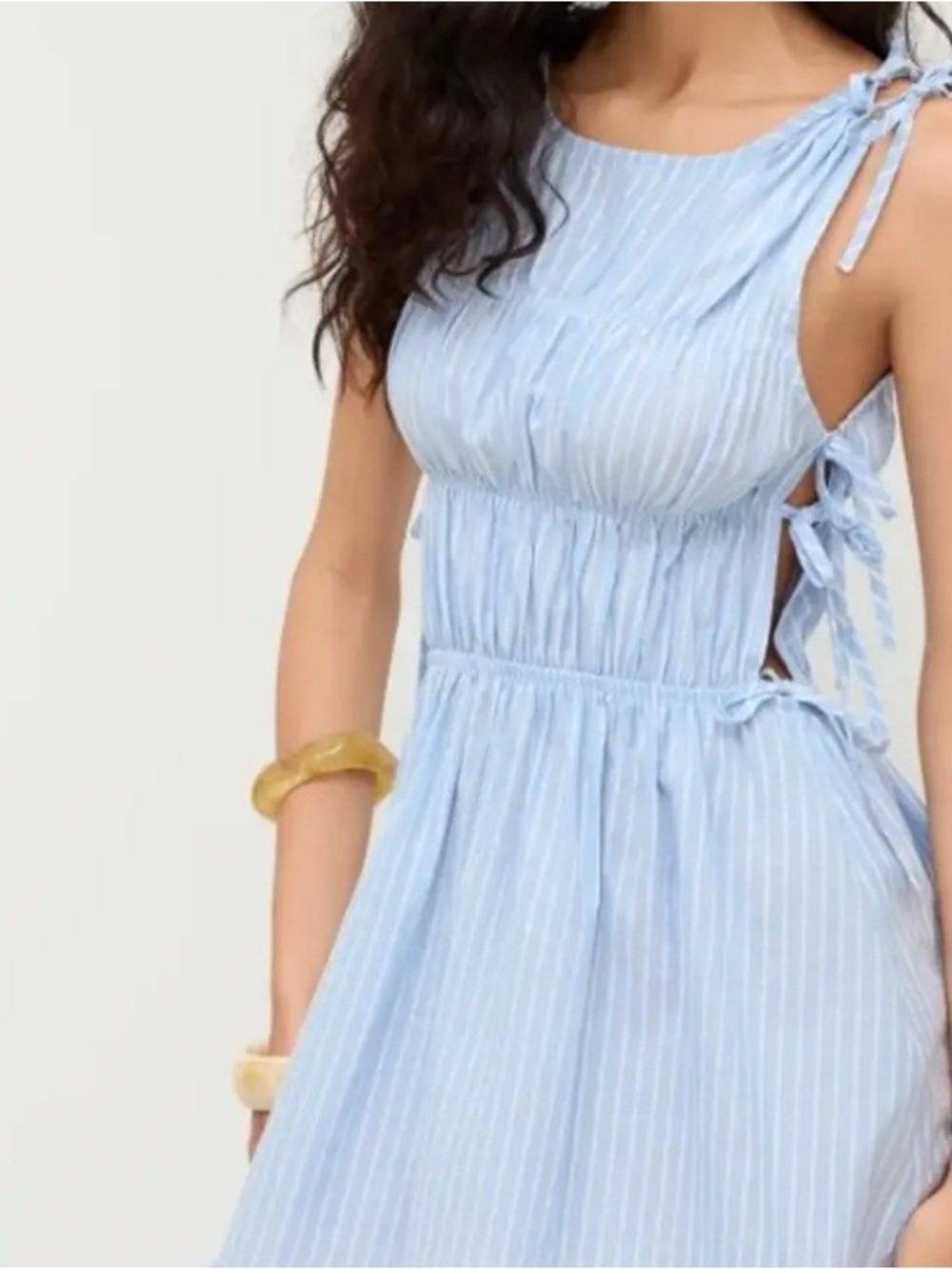 Cider Light Blue and White Striped Mini Dress